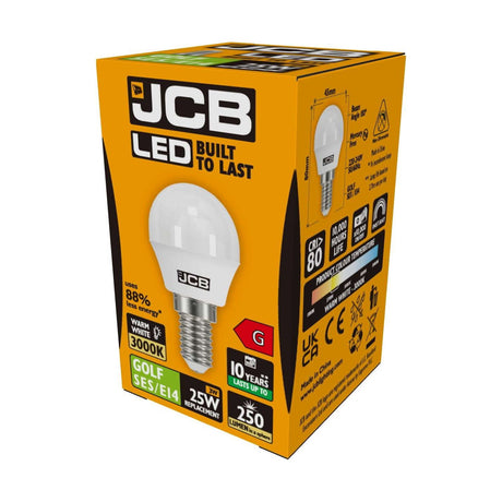 E14 (SES) LED Golf Bulb 3W 250lm Non-Dimmable - Warm White 3000K retail pack