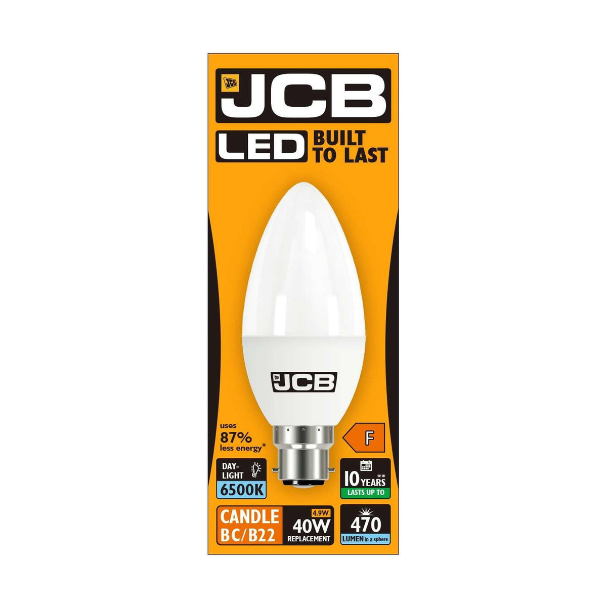 B22 (BC) LED Candle Bulb 4.9W 470lm - Daylight 6500K - JCB retail pack