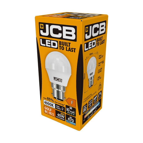 B22 (BC) LED Golf Bulb 4.9W 470lm - Cool White 4000K retail pack