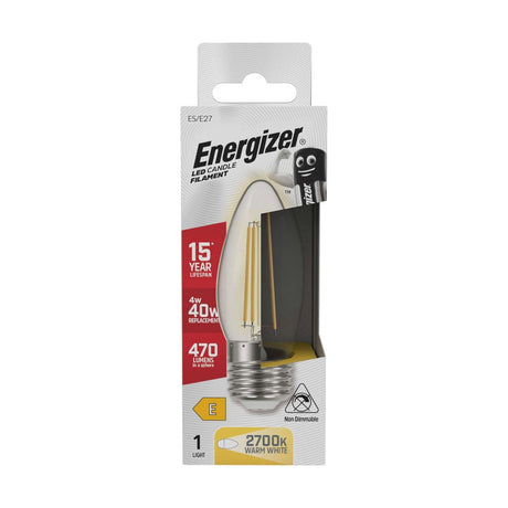 E27 (ES) LED Filament Candle Bulb 4W 470lm - Warm White 2700K retail pack