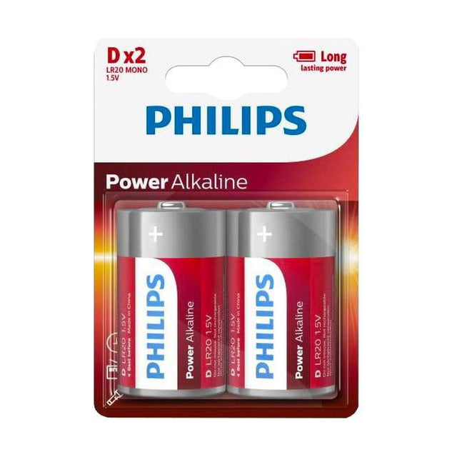 Philips Power Alkaline D Batteries (LR20) - 2 Pack