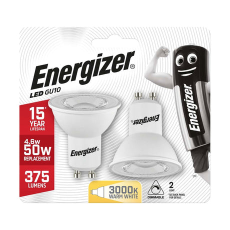 GU10 LED 4.6W 375lm Dimmable - Warm White 3000K, 2 Pack retail pack