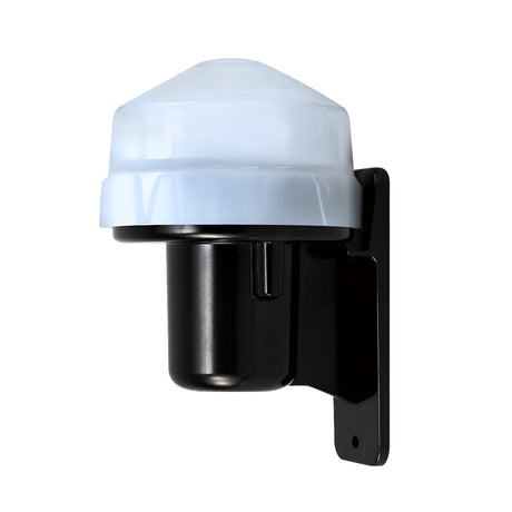 The Energizer Outdoor LED Wall Light with Photocell in black is a wall-mounted fixture featuring a white, dome-shaped cover and advanced photocell technology for enhanced security and efficiency.