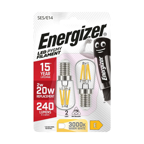 E14 (SES) LED Filament Pygmy Bulb 2W 240lm - Warm White, 2 Pack retail pack