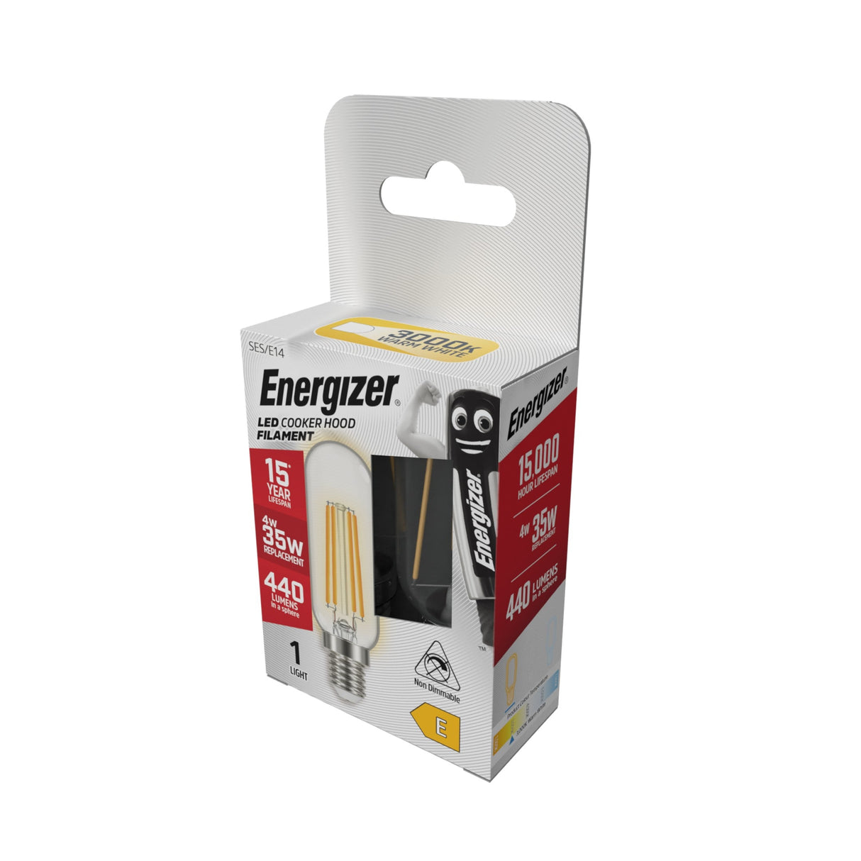 Energizer 4W Non-Dimmable LED Filament Cookerhood Bulb - Warm White, E14, 3000K