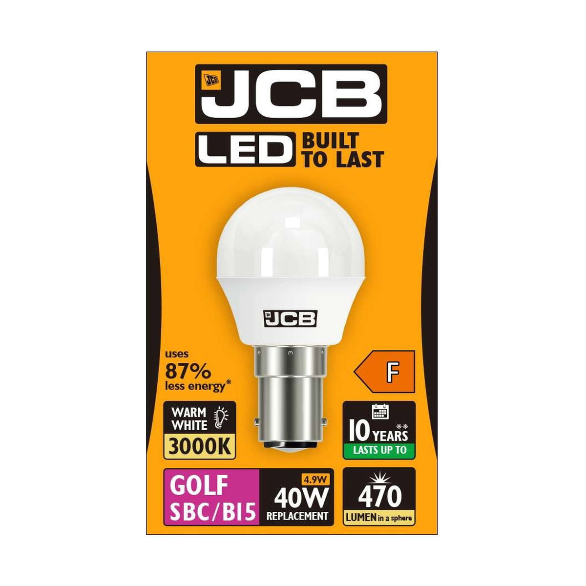 B15 (SBC) LED Golf Bulb 4.9W 470lm - Warm White 3000K - JCB retail pack