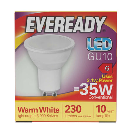 GU10 LED Bulb 3.1W 250lm Non-Dimmable - Warm White 3000K retail pack