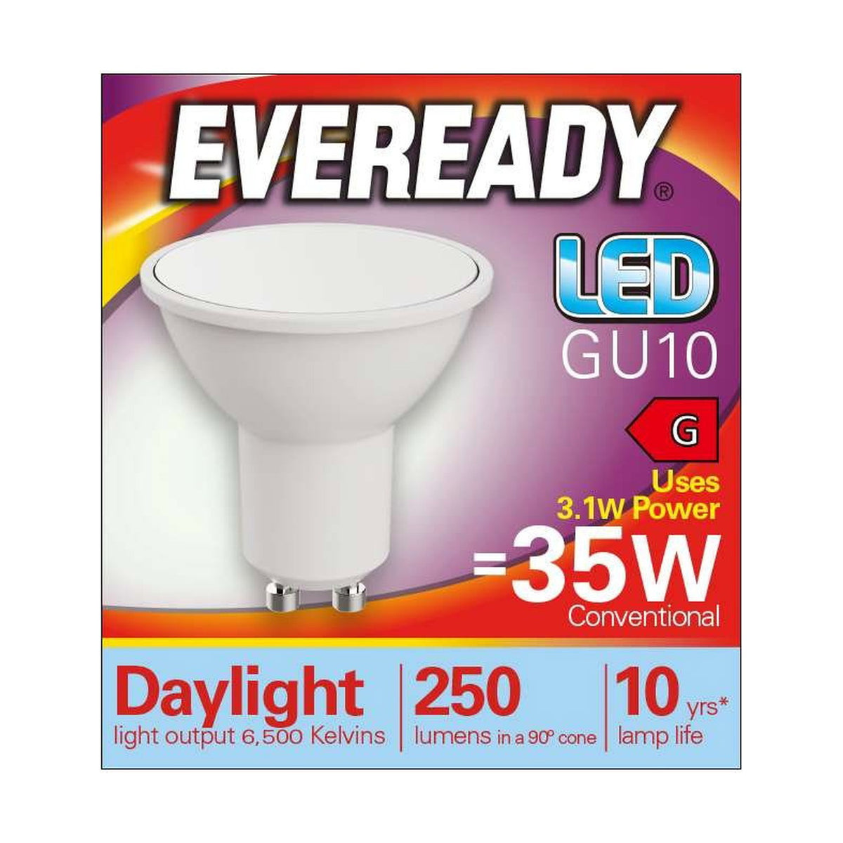 GU10 LED Bulb 3.1W 250lm - Daylight 6500K retail pack