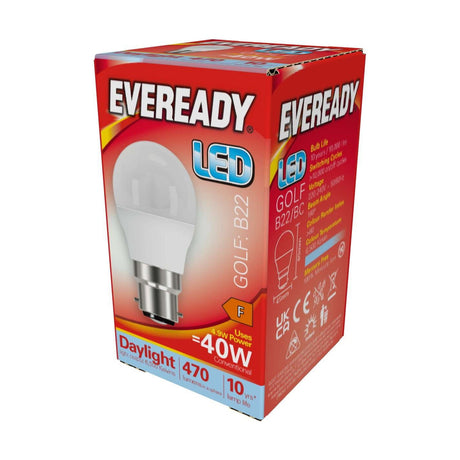 B22 (BC) LED Golf Bulb 4.9W 470lm - Daylight 6500K retail pack