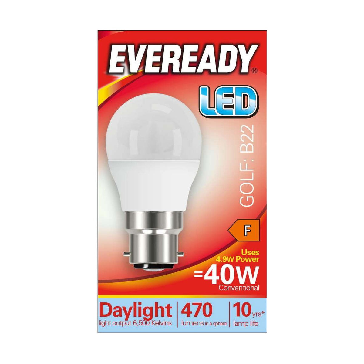 B22 (BC) LED Golf Bulb 4.9W 470lm - Daylight 6,500K retail pack
