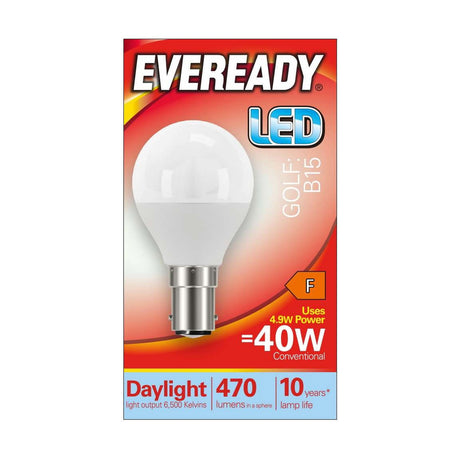 B15 (SBC) LED Golf Bulb 4.9W 470lm Non-Dimmable - Daylight 6500K retail pack