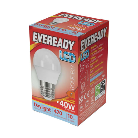 E27 (ES) LED Golf Bulb 4.9W 470lm - Daylight 6500K retail pack
