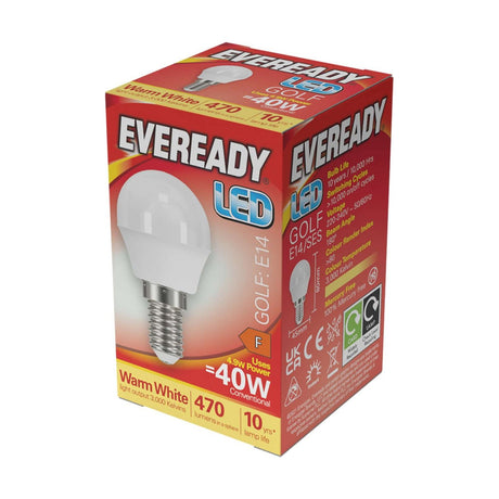 E14 (SES) LED Bulb 4.9W 470lm Non-Dimmable - Warm White 3000K retail pack