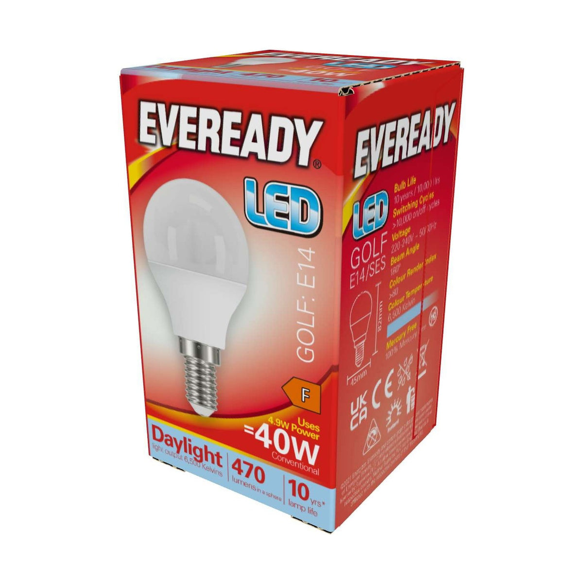 E14 (SES) LED Golf Bulb 4.9W 470lm - Daylight 6500K - Eveready retail pack