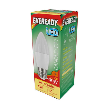 E27 (ES) LED Candle Bulb 4.9W 470lm - Warm White 3000K retail pack