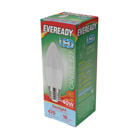 E27 (ES) LED Candle Bulb 4.9W 470lm - Daylight 6500K retail pack