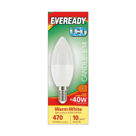 E14 (SES) LED Candle Bulb 4.9W 470lm - Warm White 3000K retail pack