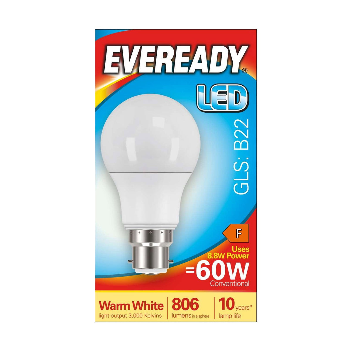 B22 (BC) LED GLS Bulb 8.8W 806lm Non-Dimmable - Warm White 3000K retail pack