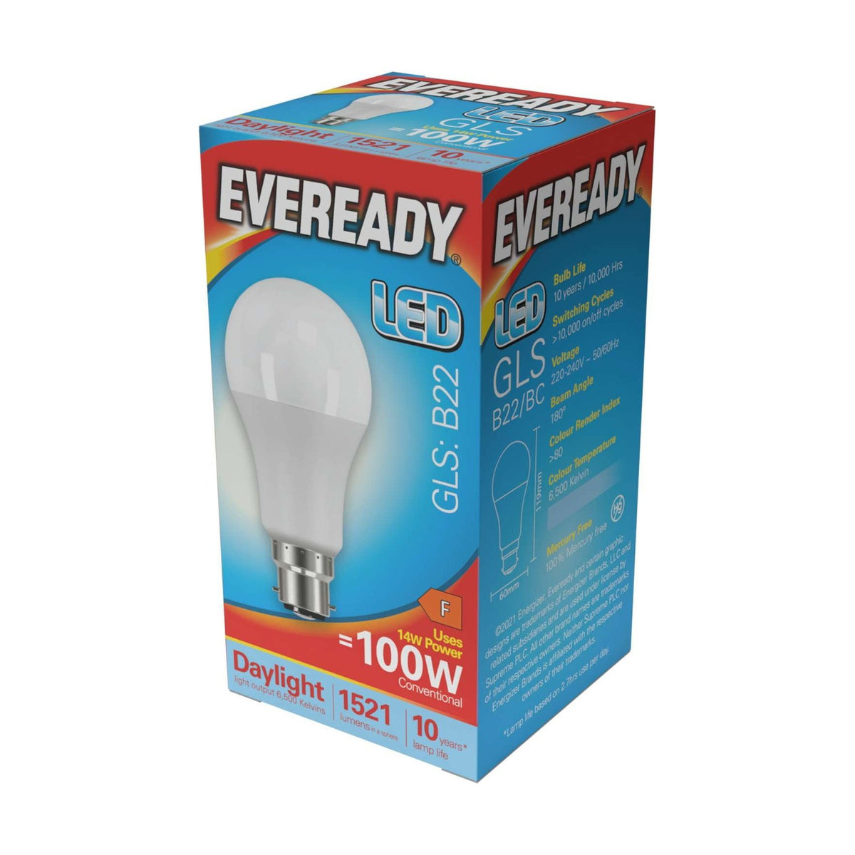 B22 (BC) LED GLS Bulb 13.8W 1521lm - Daylight 6500K retail pack