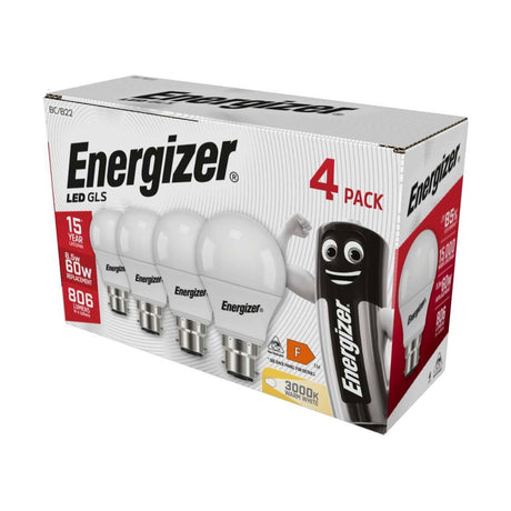 B22 (BC) LED GLS Bulb 8.5W 806lm - Warm White 3000K, 4 Pack retail pack