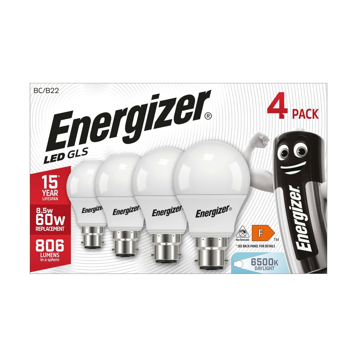B22 (BC) LED GLS Bulb 8.5W 806lm - Daylight 6500K, 4 Pack retail pack