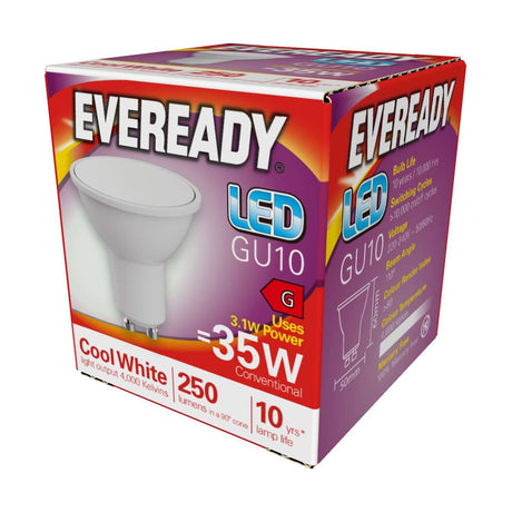 GU10 LED Spotlight Bulb 3.1W 250lm - Cool White 4000K retail pack