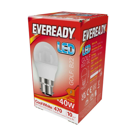 B22 (BC) LED Golf Bulb 4.9W 470lm - Cool White retail pack