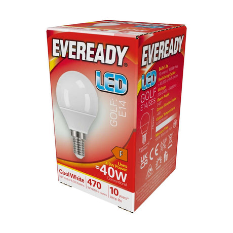 E14 (SES) LED Golf Bulb 4.9W 470lm - Cool White 4000K retail pack
