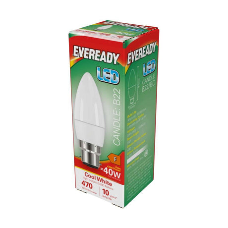 B22 (BC) LED Candle Bulb 4.9W 470lm - Cool White 4000K retail pack
