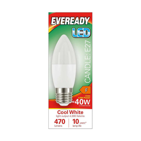 E27 (ES) LED Candle Bulb 4.9W 470lm - Cool White 4000K retail pack