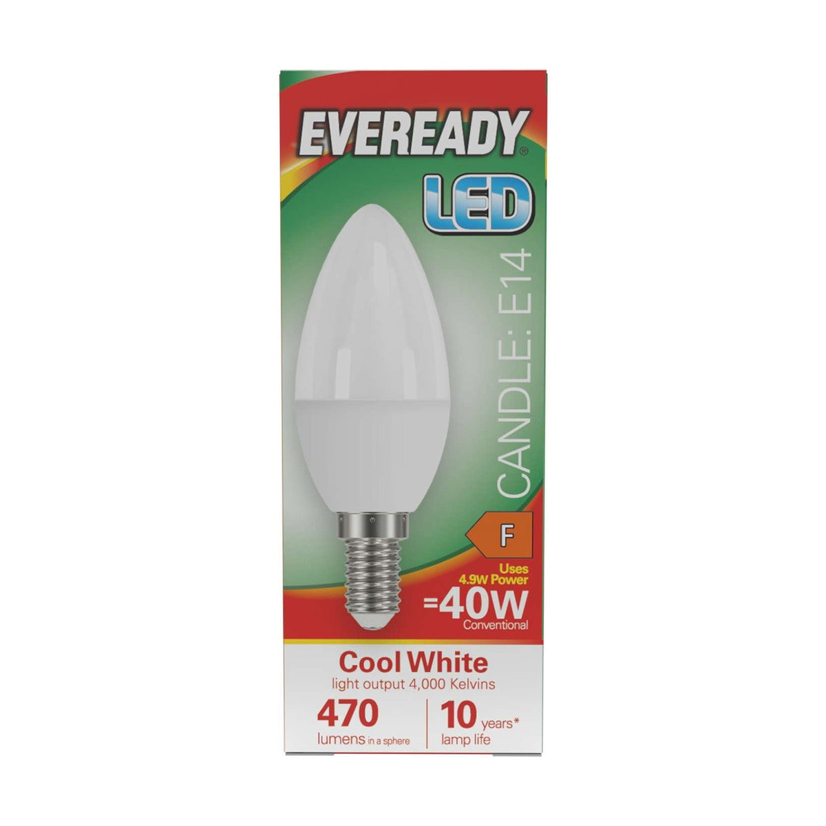E14 (SES) LED Candle Bulb 4.9W 470lm - Cool White 4000K - Eveready retail pack