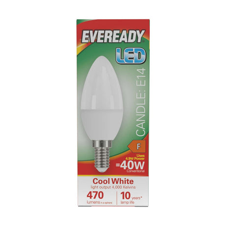 E14 (SES) LED Candle Bulb 4.9W 470lm - Cool White 4000K - Eveready retail pack