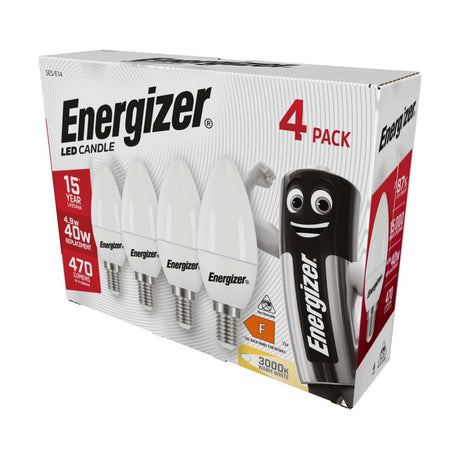 E14 (SES) LED Candle Bulb 4.9W 470lm - Warm White 3000K, 4 Pack retail pack