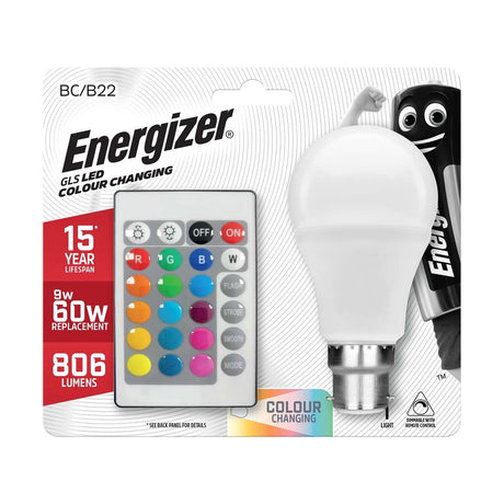 B22 (BC) LED GLS Bulb 9W 806lm Dimmable - RGB+W Remote Control retail pack