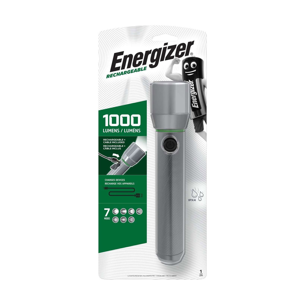 Energizer Vision HD Metal Rechargeable LED Torch 1000lm - IPX4