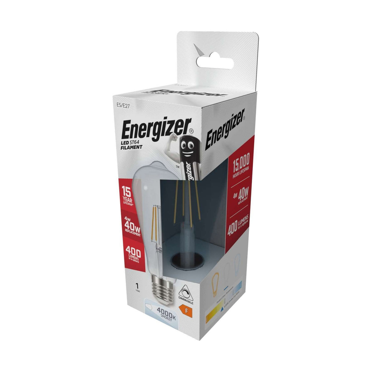 E27 (ES) LED ST64 Bulb 4W 400lm Dimmable - Cool White 4000K retail pack