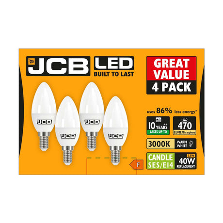 E14 (SES) LED Candle Bulb 5.5W 470lm - Warm White 3000K, 4 Pack retail pack