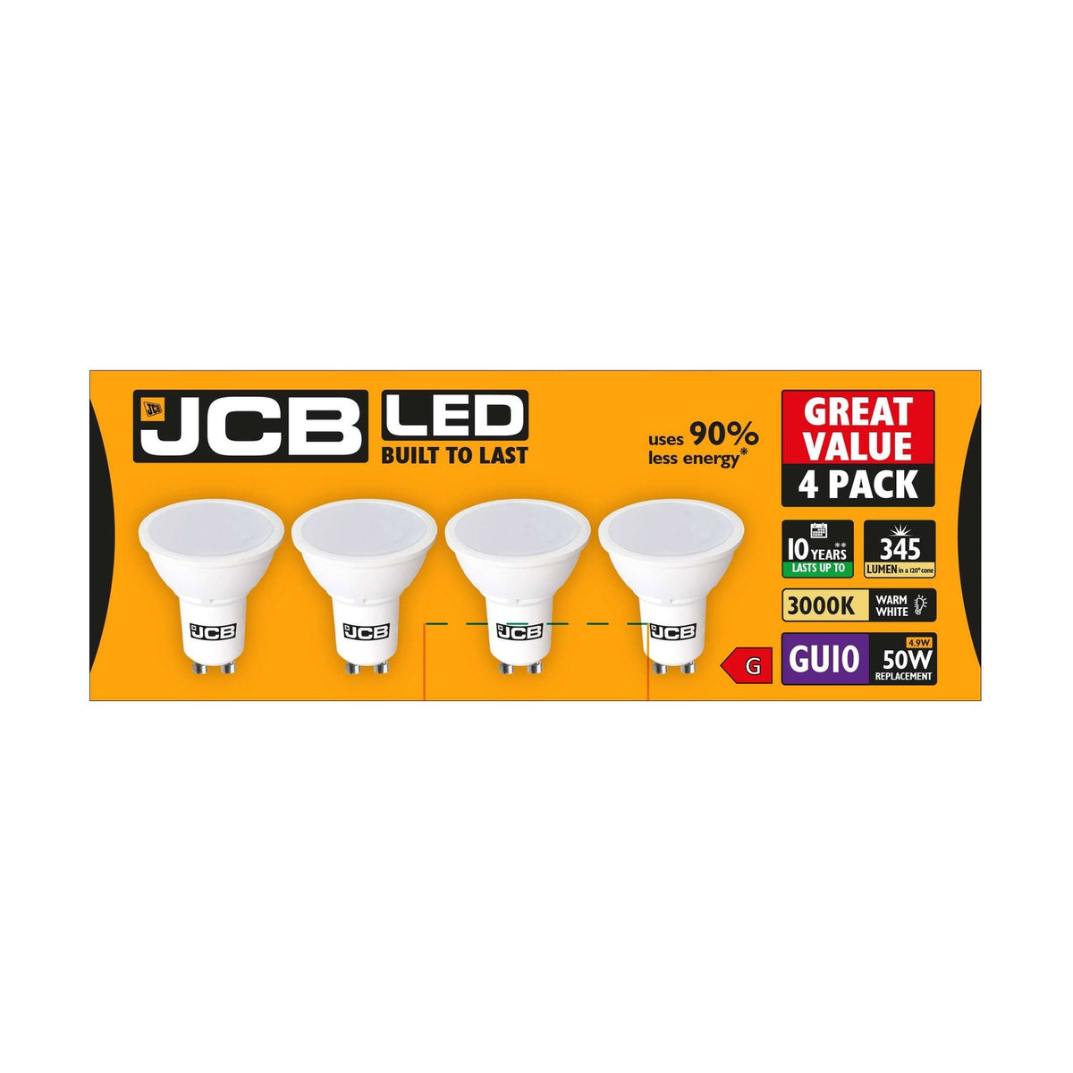 GU10 LED Bulb 4.9W 345lm Non-Dimmable - Warm White 3000K, 4 Pack retail pack