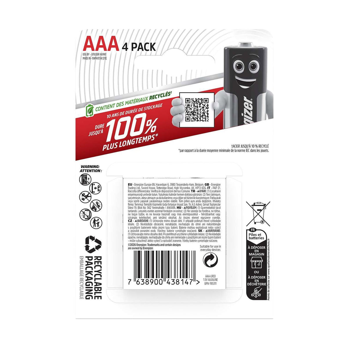Energizer Max AAA Batteries (LR03) - 4 Pack retail pack