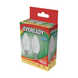 E14 (SES) LED Candle Bulb 4.9W 470lm - Warm White 3000K, 2 Pack - Eveready retail pack