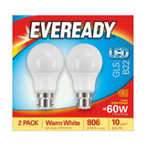 B22 (BC) LED GLS Bulb 8.8W 806lm - Warm White 3000K, 2 Pack retail pack