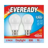B22 (BC) LED GLS Bulb 8.8W 806lm - Daylight 6500K, 2 Pack retail pack