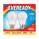 E27 (ES) LED GLS Bulb 8.8W 806lm - Warm White 3000K, 2 Pack - Eveready retail pack