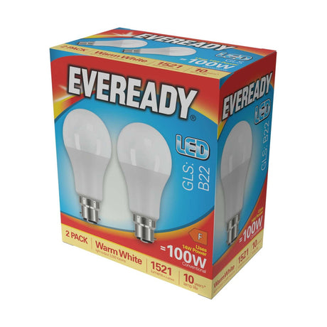 B22 (BC) LED GLS Bulb 14W 1521lm - Warm White 3000K, 2 Pack retail pack