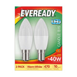 B15 (SBC) LED Candle Bulb 4.9W 470lm - Warm White 3000K, 2 Pack retail pack