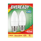 E27 (ES) LED Candle Bulb 4.9W 470lm - Warm White 3000K, 2 Pack retail pack