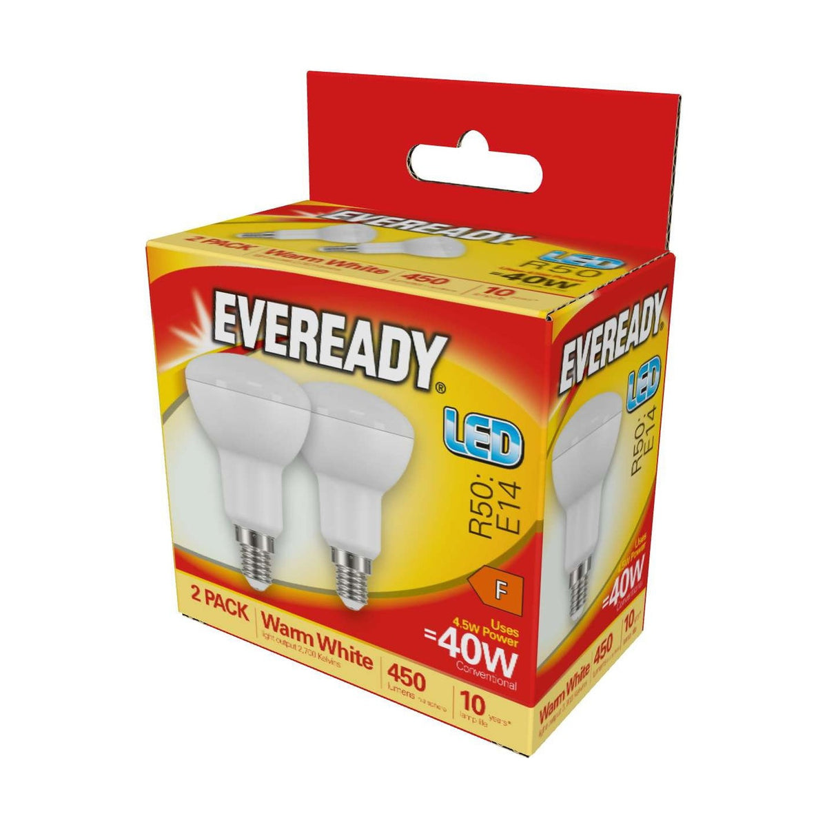 E14 (SES) LED R50 Bulb 4.5W 450lm - Warm White 2700K, 2 Pack retail pack
