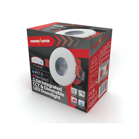 PowerMaster 5.5W IP65 Fire Rated White Downlight - 500 Lumen - CCT Adjustable