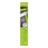 The packaging for the PowerMaster 5ft 30W LED Screwless Hinged Single Emergency Batten is labeled as an emergency light and features a green and white design. It highlights characteristics such as cool white illumination (4,000K) and includes a bright light beam illustration, with text presented in multiple languages.