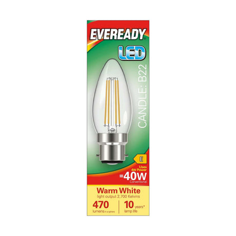 B22 (BC) LED Filament Candle Bulb 4W 470lm - Warm White 2700K retail pack